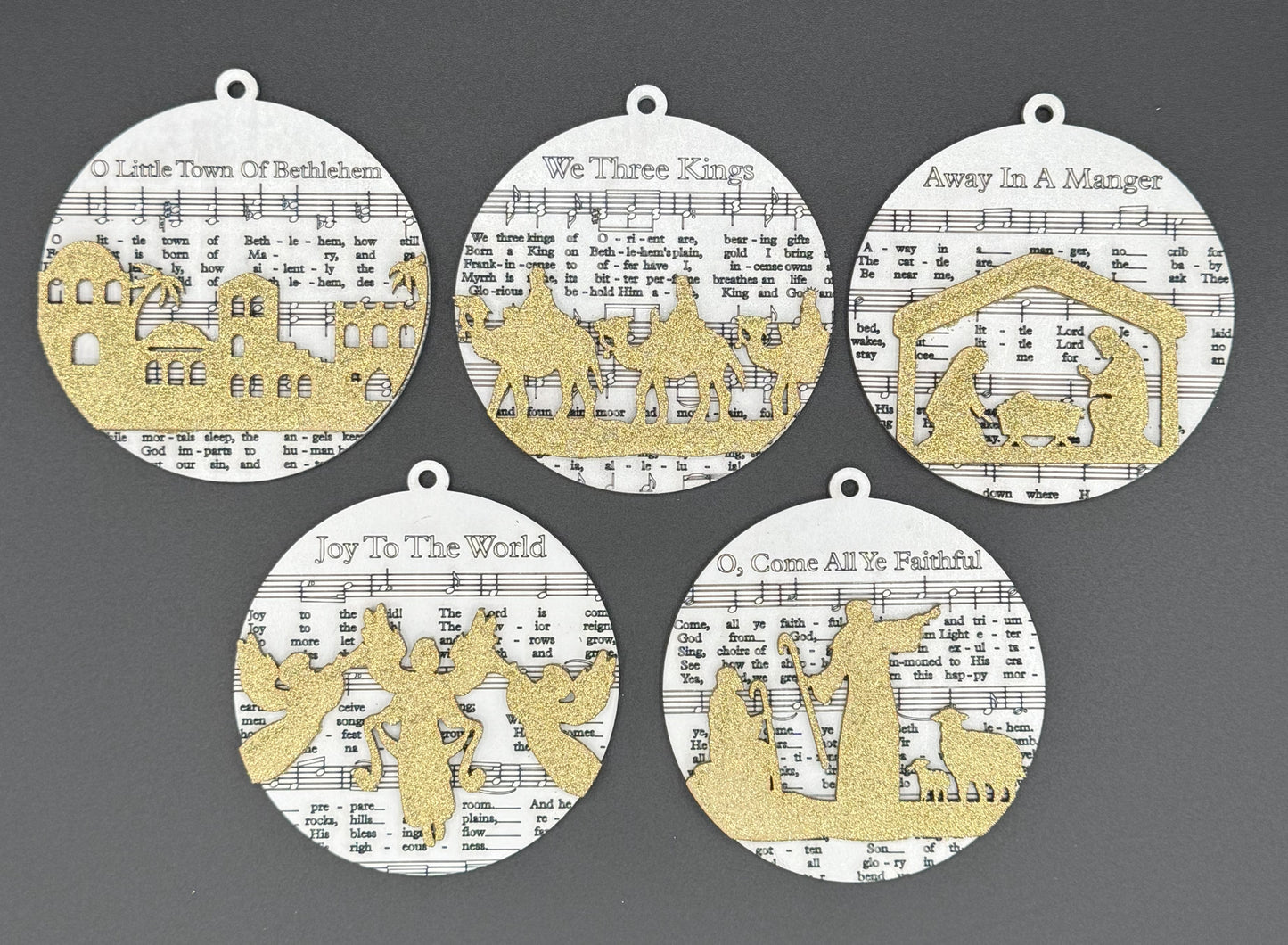 Laser-Cut Wooden Christmas Ornaments – Set of 5 Christmas Carols