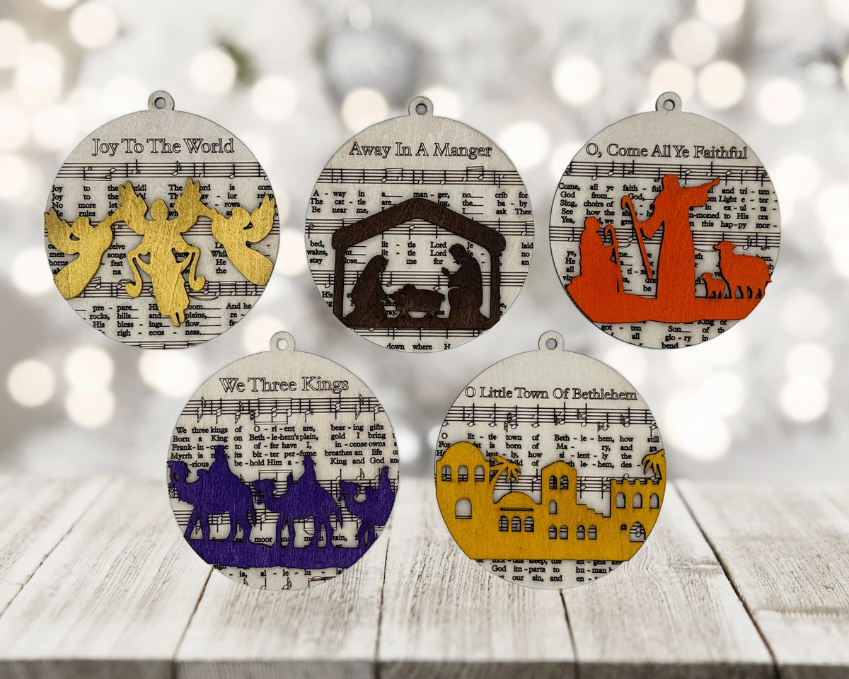 Laser-Cut Wooden Christmas Ornaments – Set of 5 Christmas Carols