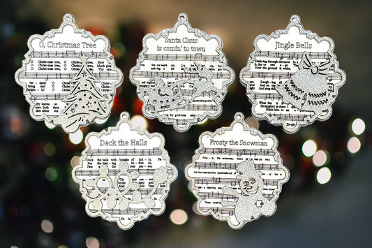 Laser-Cut Wooden Christmas Ornaments – Set of 5 Christmas Songs