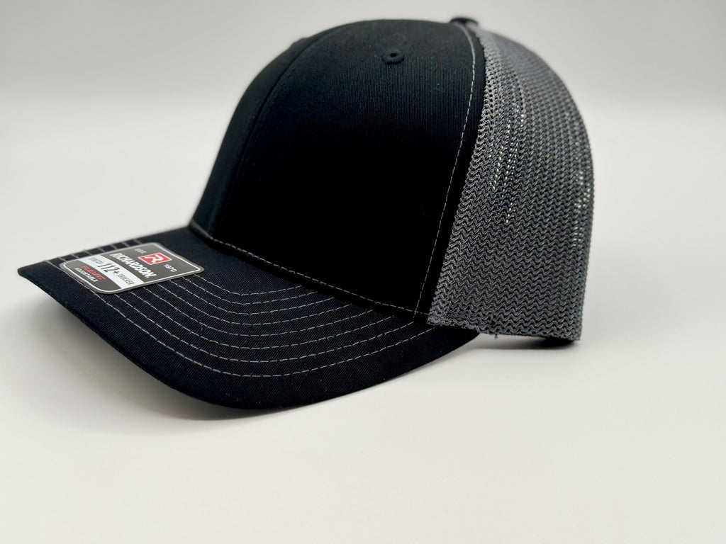 Richardson Snapback Hat, Black/Gray – Custom Leatherette Patch