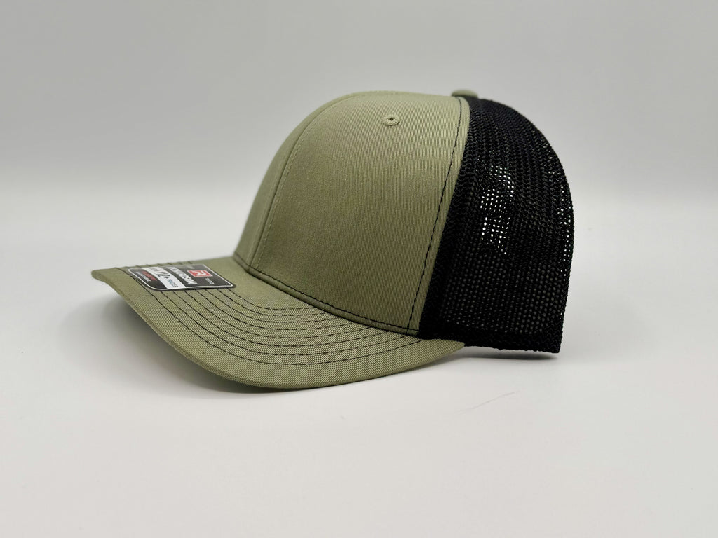Richardson Snapback Hat, Army Green/Black – Custom Leatherette Patch
