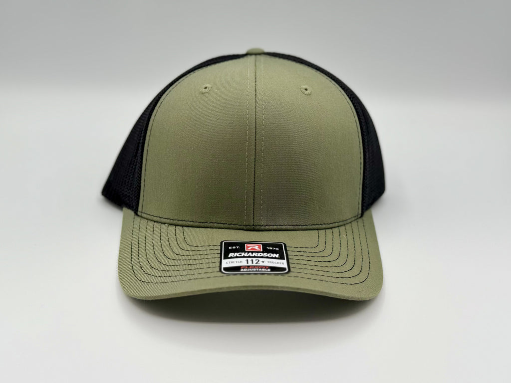 Richardson Snapback Hat, Army Green/Black – Custom Leatherette Patch