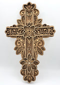 3D Ornate Layered Floral Wood Cross Filigree