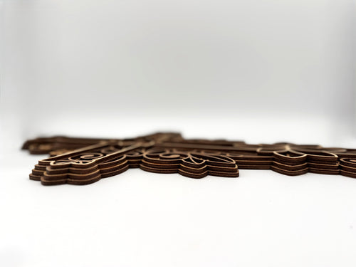 3D Ornate Layered Floral Wood Cross Filigree