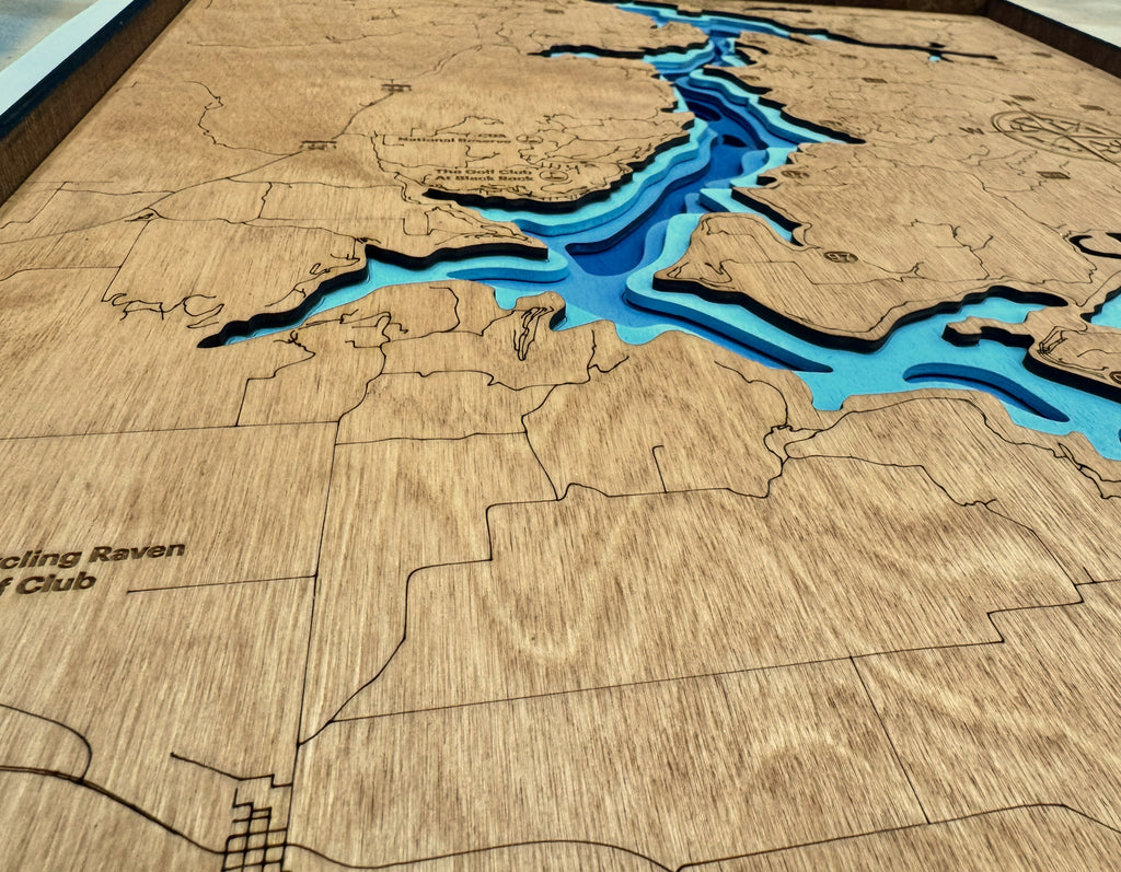 Lake Coeur d’Alene 3D Wood Topography Map