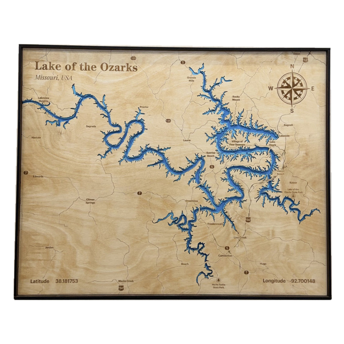 Lake of the Ozarks 3D Wood Topography Map