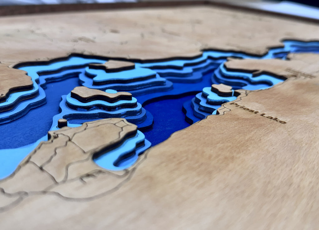 Priest Lake 3D Wood Topography Map